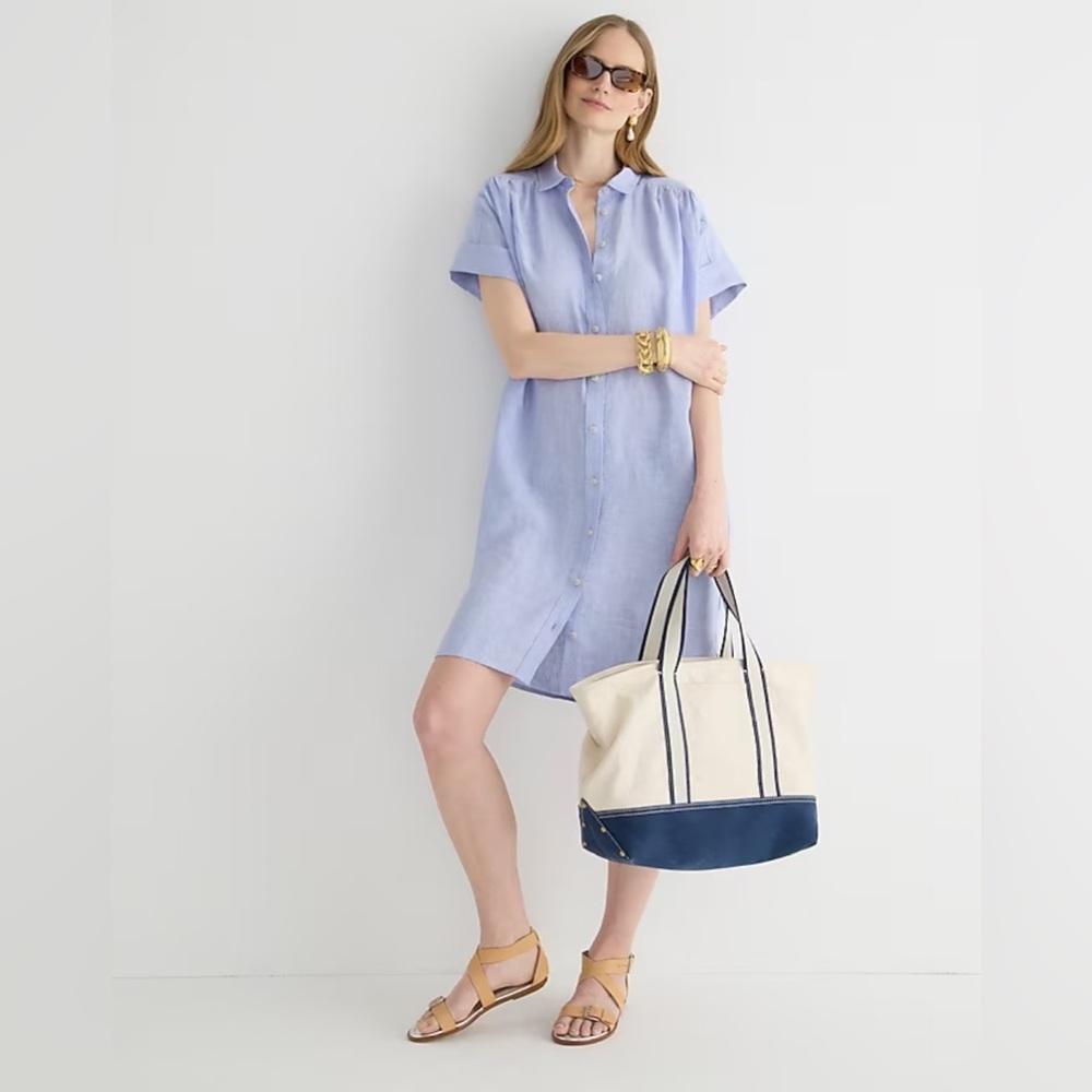 J Crew Relaxed Fit Baird McNutt Irish Linen Light Blue Shirtdress Size M